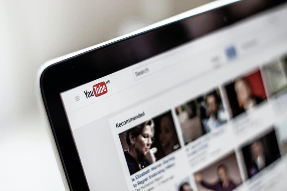 Image of a top of a laptop screen displaying YouTube