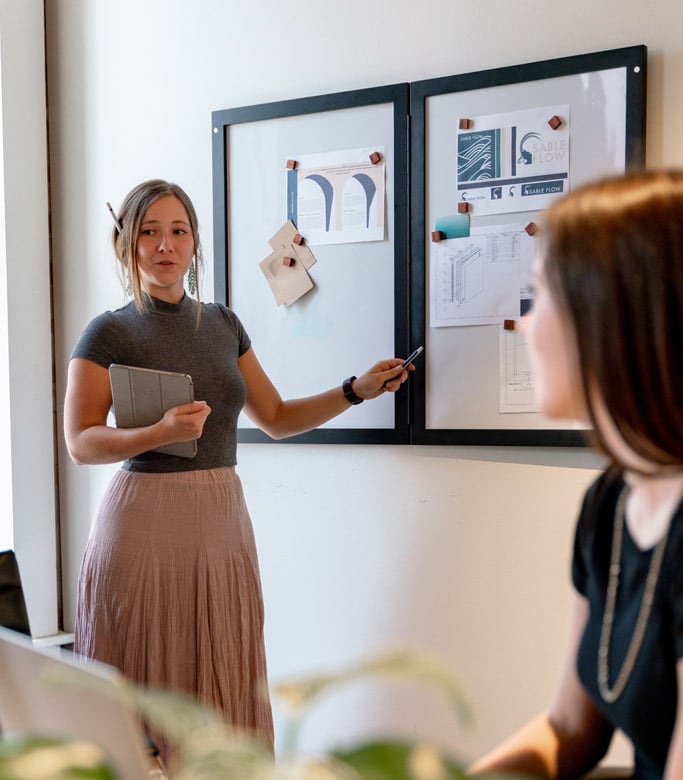 Productive worker presenting to colleagues